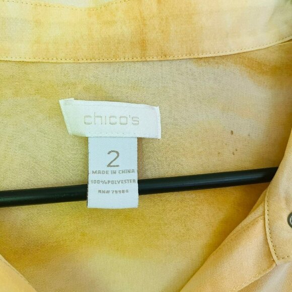 Chico's Gold Watercolor Snap Front Blouse SZ 2 - Picture 5 of 6
